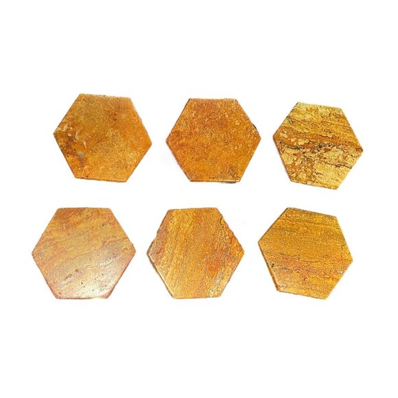 Six Hexagon Marble Coasters Stone Holder Set of 6 Crystals Sedona Travertine Sto - Picture 2 of 10